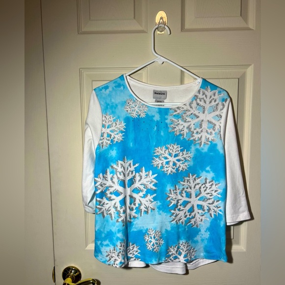 Bonworth White and Blue Sparkly Snowflake Shirt SZ SP - Picture 1 of 9